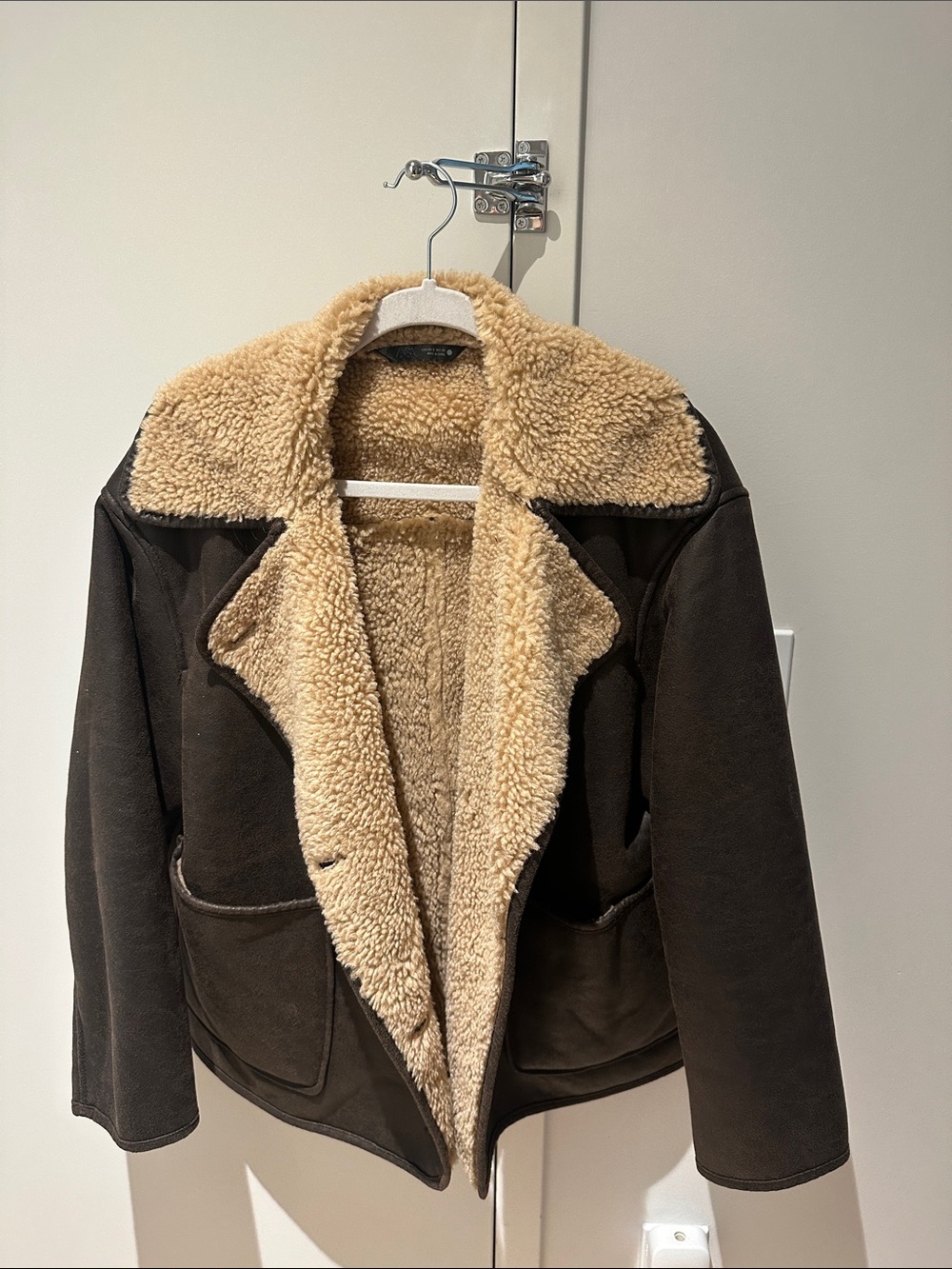 Zara Brown Teddy Jacket with Cream Sherpa Trim